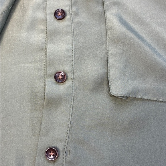 Veronica Beard Silk Jada Blouse Olive Green Button Front Long/Roll Sleeves 8 - Picture 10 of 12